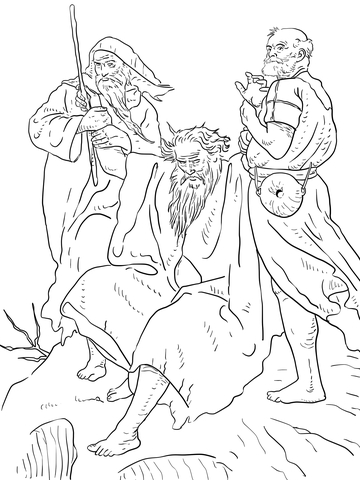 Moses Holding Up His Arms During The Battle Assisted By Aaron And Hur Coloring Page